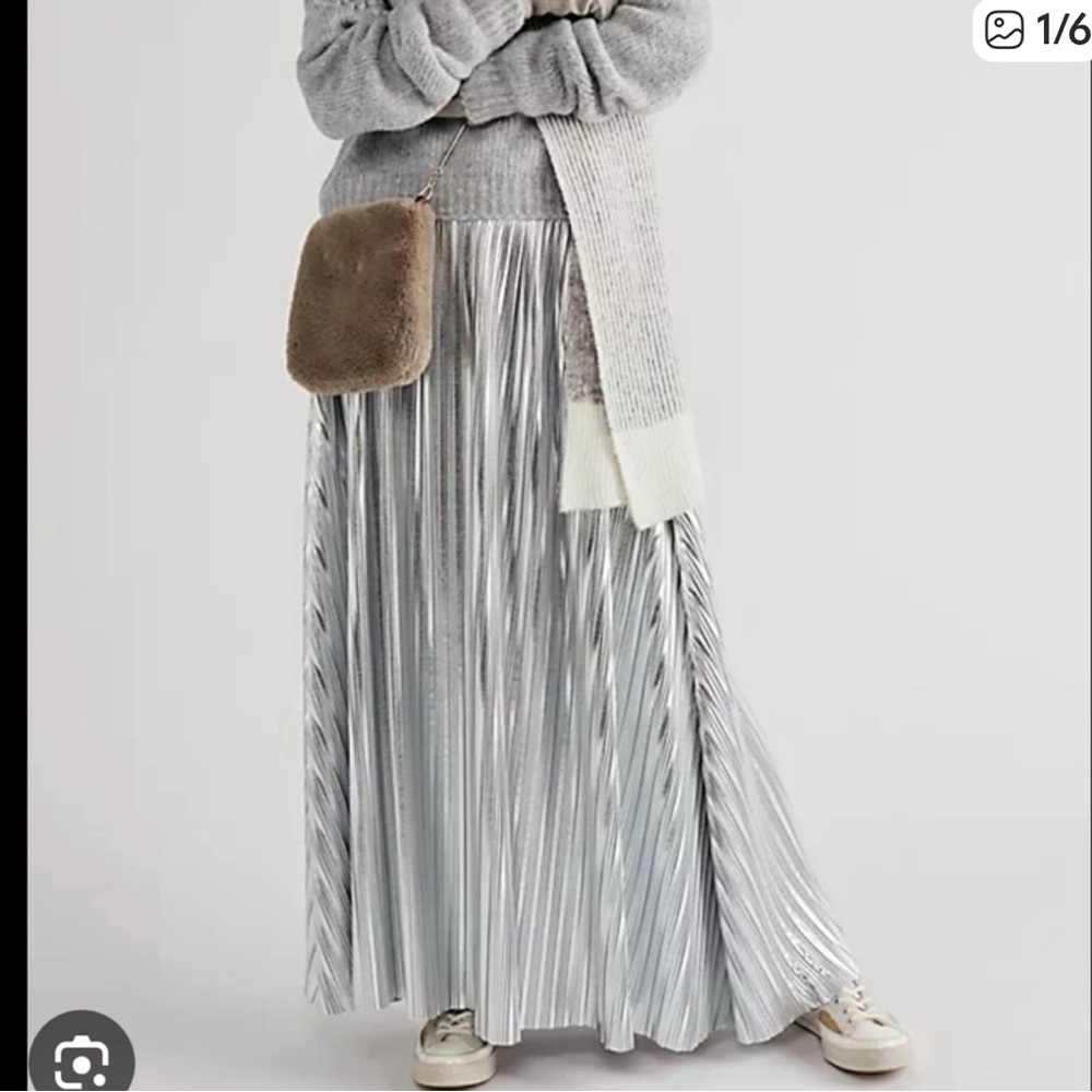 ISO MOTHER silver pleated maxi skirt